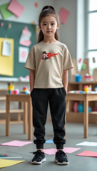 Çocuk Atatürk Tasarım Basklı Tshirt Eşofman Takımı - Resim 4