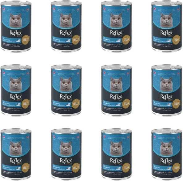 Reflex Plus JELLY Jöle İçinde Et Parçacıklı Alabalıklı ve Ton Balıklı Yetişkin Kedi Konservesi 400 Gr (12 Adet)