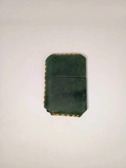 Hakiki Deri Kılıflı Benzinli Zippo Tarzı Çakmak - Yeşil - 5