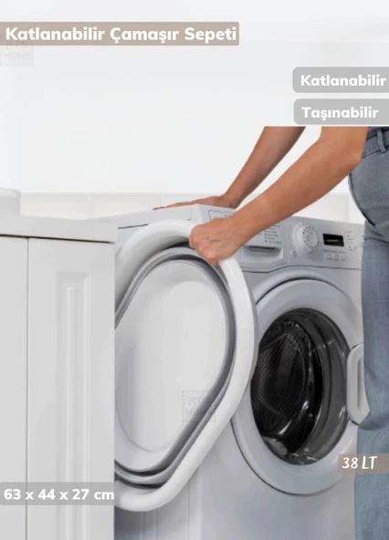 2'li Banyo Seti BPA Free 80 Litre Çamaşır Sepeti Katlanır Sele - 5