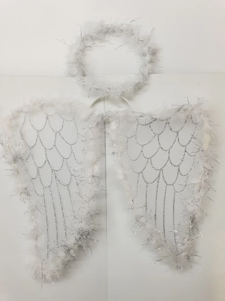 Beyaz Otrişli Dantel Tüllü Peri Kanadı ve Peri Tacı Seti 45x40 cm - 4