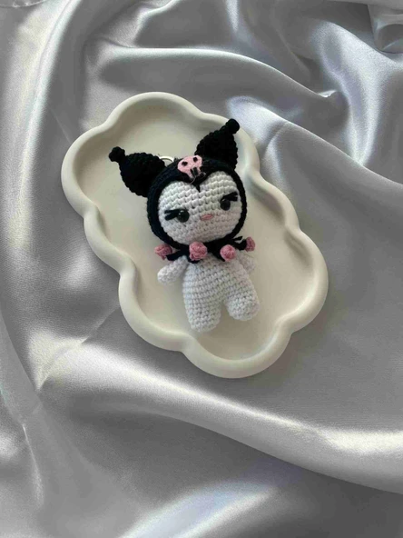Amigurumi Anahtarlık  El Yapımı Kuromi 12 cm Siyah
