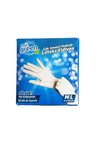 Mr. Green çok amaçlı pudralı eldiven M ve L Beyaz 50'li
