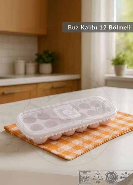 4'lü Set Buz Kalıbı 12 Bölmeli Esnek Silikon Buz Küpü BPA FREE Yuvarlak Bas Parmak Buzluk Çapı 3,5 cm Pembe - 3