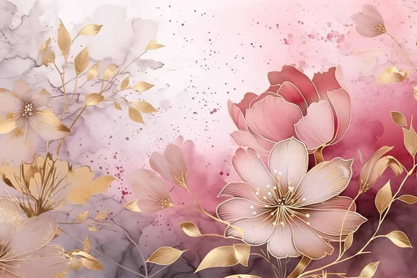 Soft Pembe Çiçek Desenli Duvar Kağıdı Baskı - 7