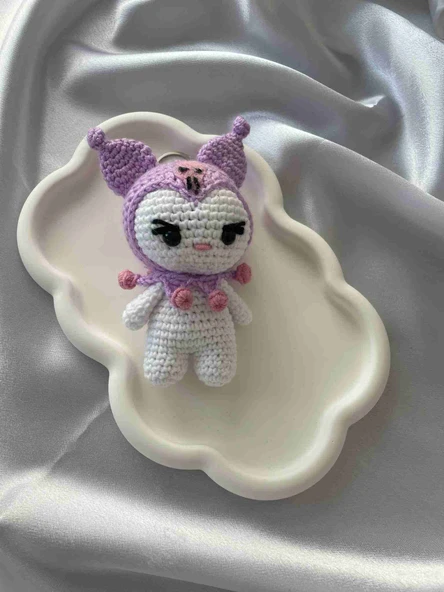 Amigurumi Anahtarlık  El Yapımı Kuromi 12 cm Lila