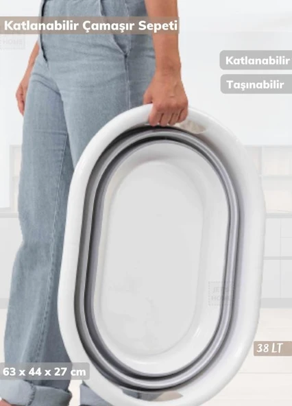 2'li Banyo Seti BPA Free 80 Litre Çamaşır Sepeti Katlanır Sele - 3