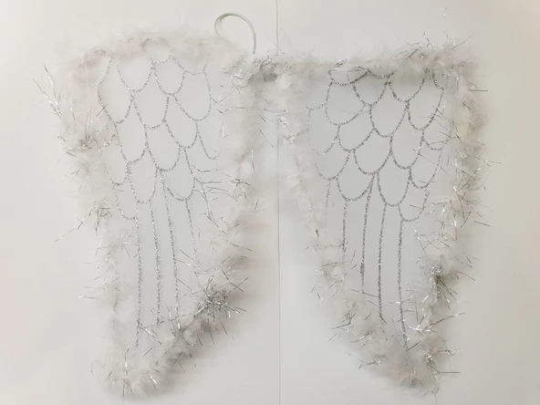 Beyaz Otrişli Dantel Tüllü Peri Kanadı ve Peri Tacı Seti 45x40 cm - 2