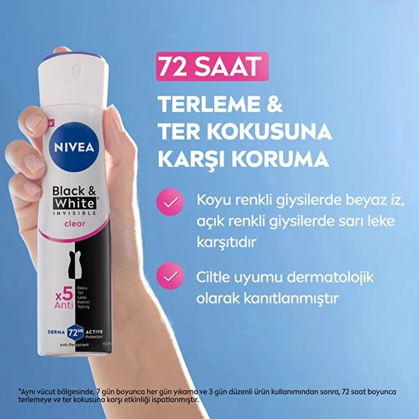 Nivea Invisible Clear Black White Kadın Deodorant Sprey 150 ml + Roll-On 25 ml - 2