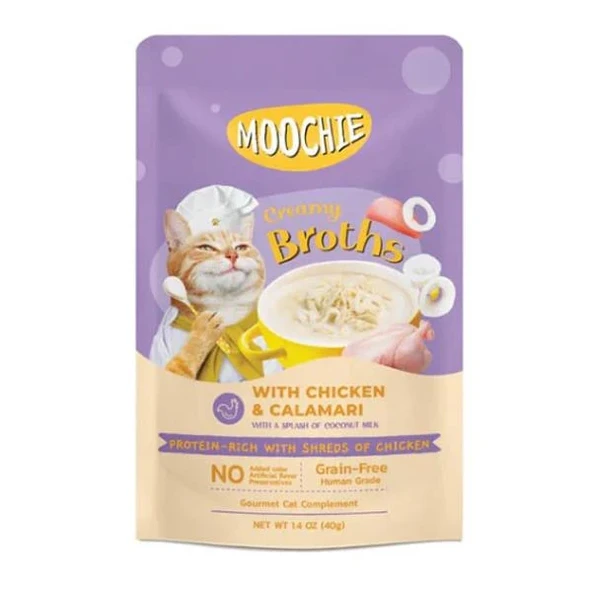 Moochie Parça Tavuk Etli ve Kalamarlı Tahılsız Kedi Çorbası 40gr