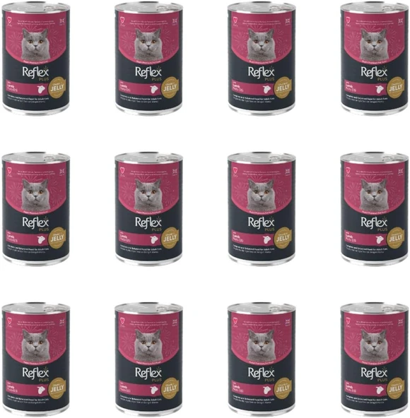 Reflex Plus JELLY Jöle İçinde Et Parçacıklı Kuzu Etli Yetişkin Kedi Konservesi 400 Gr (12 Adet)