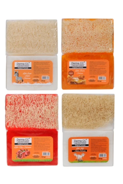 Doğal Kabak Lifli EL YAPIMI Sabun 120g X 4 - KEÇİ SÜTLÜ+EŞEK SÜTLÜ+NARLI+BALLI