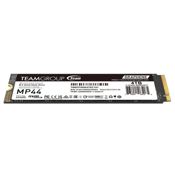 Team MP44 4TB 7400/6900MB/s Gen4x4 NVMe M.2 SSD (TM8FPW004T0C101) - 2