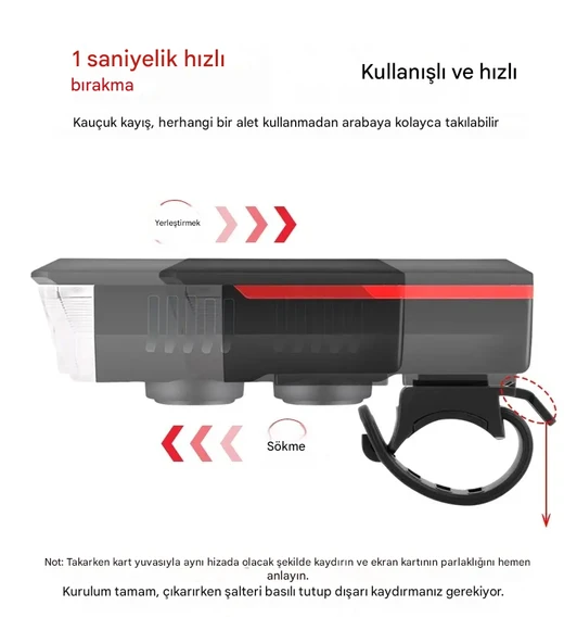 Dağ Bisiklet Kornası Su Geçirmez Güneş Enerjili Bisiklet Far - 3