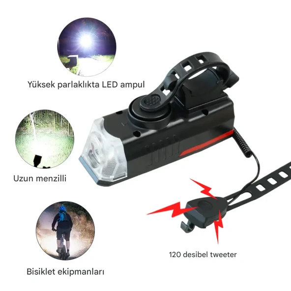 Dağ Bisiklet Kornası Su Geçirmez Güneş Enerjili Bisiklet Far - 4