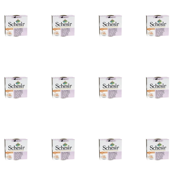 Schesir Soslu Tavuk Etli ve Karidesli Yetişkin Kedi Konservesi 70 Gr (12 Adet)