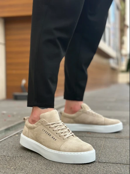 ET0104 Bağcıklı Krem Süet Beyaz Taban Spor Klasik Erkek Ayakkabı ürün görseli