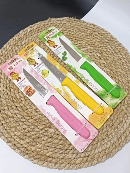 Sürbisa 3'lü Set 61004 Sebze Bıçağı Pembe Sarı Yeşil - Resim 6