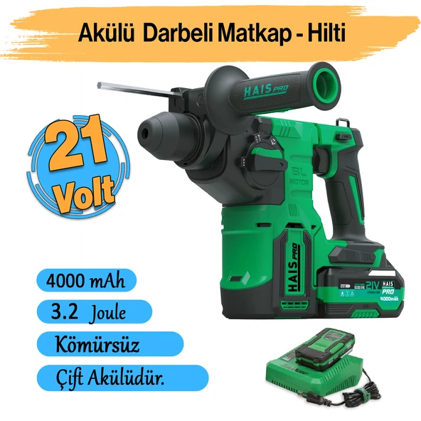 Haıs Akülü Şarjlı Kırıcı Delici Hilti Kömürsüz Darbeli Matkap 21 V Metal Beton Delme 3.2 Joule Güç