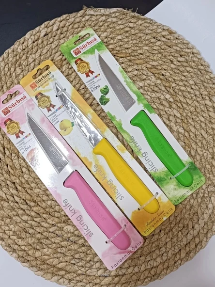 Sürbisa 3'lü Set 61004 Sebze Bıçağı Pembe Sarı Yeşil - Resim 9