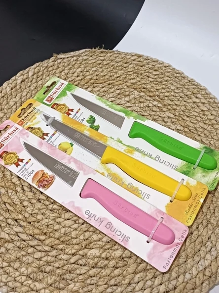 Sürbisa 3'lü Set 61004 Sebze Bıçağı Pembe Sarı Yeşil - Resim 8