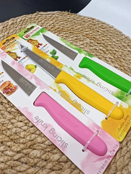 Sürbisa 3'lü Set 61004 Sebze Bıçağı Pembe Sarı Yeşil - Resim 5