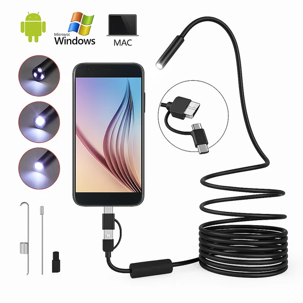 6LED Kablolu Profesyonel 7.0mm 1080P HD USB Endoskop Kamera - Android PC İçin Su Geçirmez