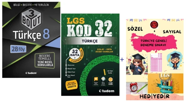 TUDEM YAYINLARI LGS TÜRKÇE 3 BOYUT BECERİ TEMELLİ SORU BANKASI - TÜRKÇE KOD 32 DENEME- HEDİYE