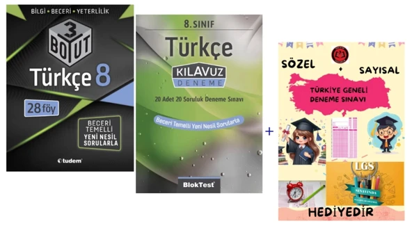 TUDEM YAYINLARI LGS TÜRKÇE 3 BOYUT BECERİ TEMELLİ SORU BANKASI - TÜRKÇE KLAVUZ DENEME - HEDİYE
