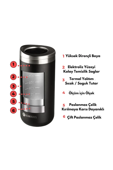 Les Artistes Paris Isı Yalıtımlı Çelik Termos Mug 350ml Split Black  Siyah 350 ML - 2