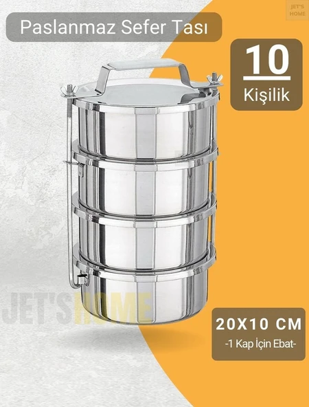 4’lü Sefer 20x10 cm Tası Yemek Taşıma Kabı Paslanmaz Çelik No:5 Kapasite 10 Kişilik