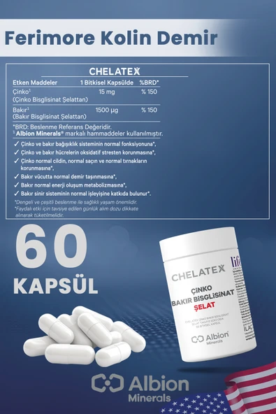 Chelatex Çinko Bakır Bisglisinat Şelat 60 Bitkisel Tablet - 2