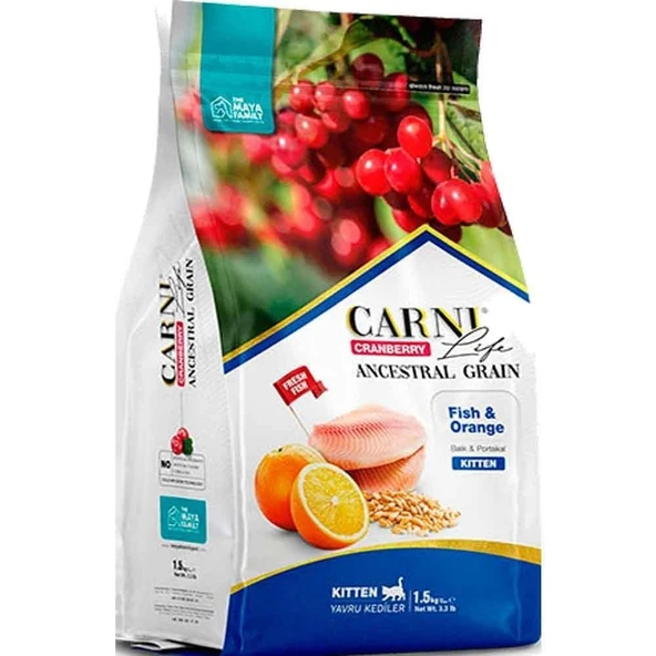Carni Life Cranberry Ancestral Grain Kedi Balık & Portakal Kitten 1,5 Kg
