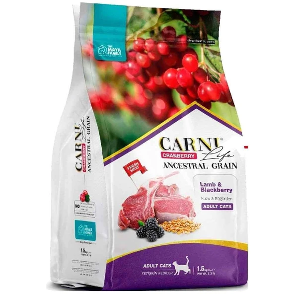 Carni Life Cranberry Ancestral Grain Yetişkin Kedi Kuzu & Böğürtlen 1,5 Kg