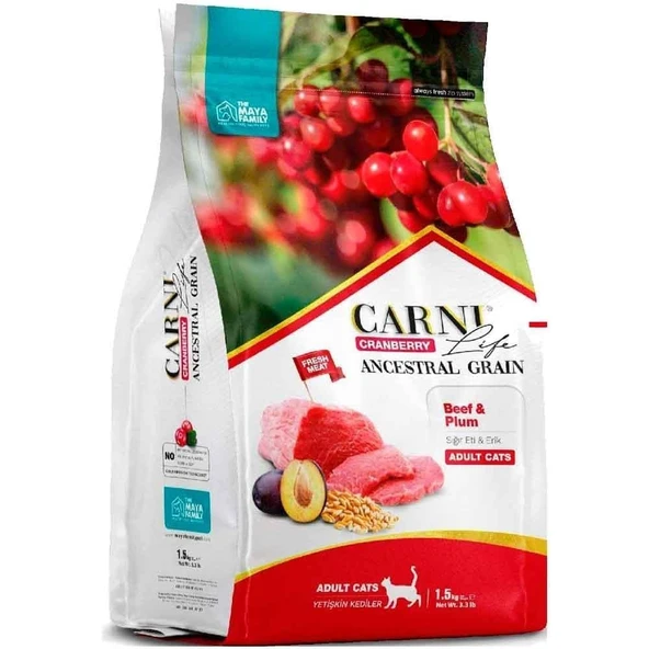 Carni Life Cranberry Ancestral Grain Yetişkin Kedi Sığır & Erik 1,5 Kg