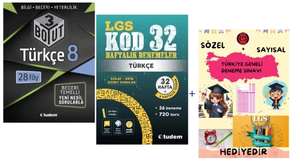 TUDEM YAYINLARI LGS TÜRKÇE 3 BOYUT BECERİ TEMELLİ SORU BANKASI - TÜRKÇE KOD 32 HAFTALIK DENEMELER- HEDİYE ürün görseli