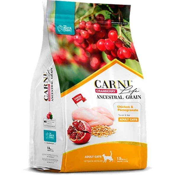 Carni Life Cranberry Ancestral Grain Yetişkin Kedi Tavuk & Nar 1,5 Kg