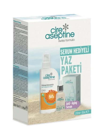 Cire Aseptine Güneş Koruyucu 50 SPF 200 ml + Anti-Aging Serum 30 ml Kutu