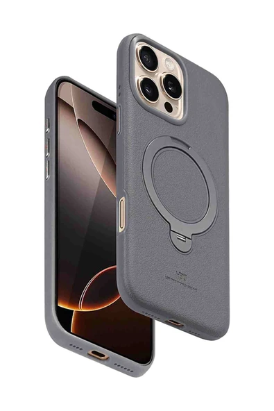 iPhone 14 Pro Max Uyumlu Standlı Manyetik Şarj Özellikli Deri Kapak