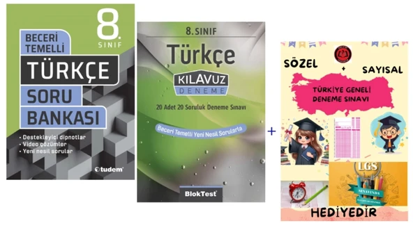 TUDEM YAYINLARI LGS TÜRKÇE BECERİ TEMELLİ SORU BANKASI - TÜRKÇE KLAVUZ DENEME - HEDİYE