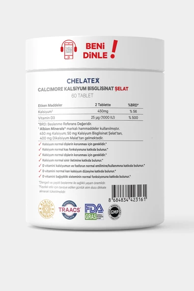 Chelatex Calcimore Kalsiyum Bisglisinat 60 Bitkisel Tablet - 3