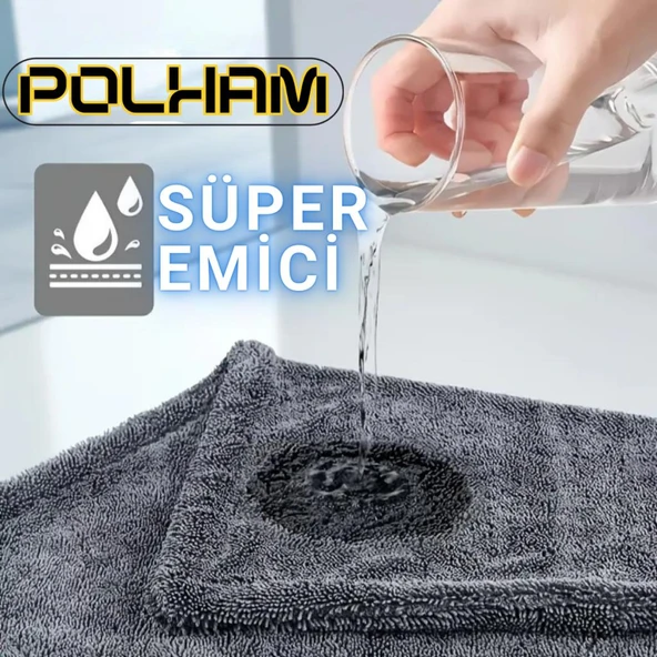 Polham 40x60CM 1200GSM Süper Su Emici Özellikli Mikrofiber Araç Kurulama Havlusu, Çizik ve İz Bırakmaz Bez - 4