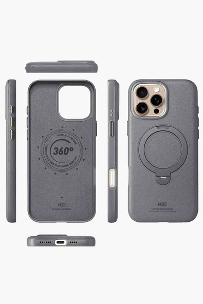 iPhone 14 Pro Max Uyumlu Standlı Manyetik Şarj Özellikli Deri Kapak - 2