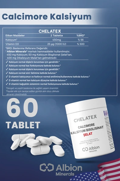 Chelatex Calcimore Kalsiyum Bisglisinat 60 Bitkisel Tablet - 2