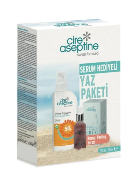 Cire Aseptine Güneş Koruyucu 50 SPF 200 ml + Kırmızı Peeling Serum 30 ml Kutu