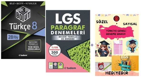 TUDEM YAYINLARI LGS TÜRKÇE 3 BOYUT BECERİ TEMELLİ SORU BANKASI - LGS 20'Lİ PARAGRAF DENEME - HEDİYE