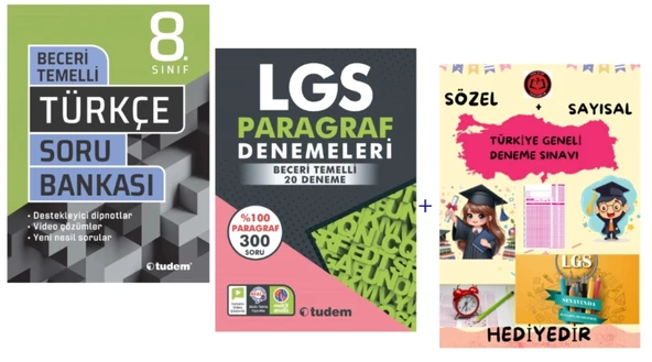 TUDEM YAYINLARI LGS TÜRKÇE BECERİ TEMELLİ SORU BANKASI - LGS PARAGRAF 20'Lİ DENEME - HEDİYE ürün görseli