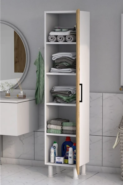 5 Raflı Banyo Boy Dolabı Beyaz Çam - 4
