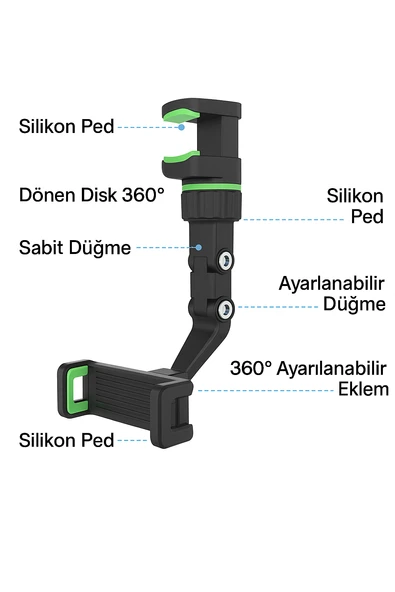 360 Derece Dönebilen Evrensel Dkiz Aynası Araç Telefonu Tutucu - 3