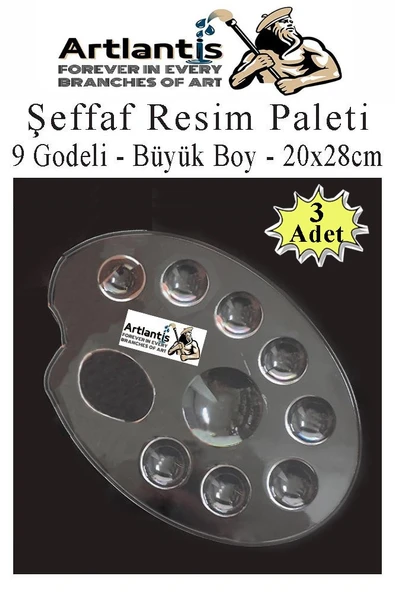 Şeffaf Resim Paleti Plastik 3 Adet Godeli Ressam Paleti Boyama Paleti Akrilik Boya Guaj Boya Suluboya - Resim 2